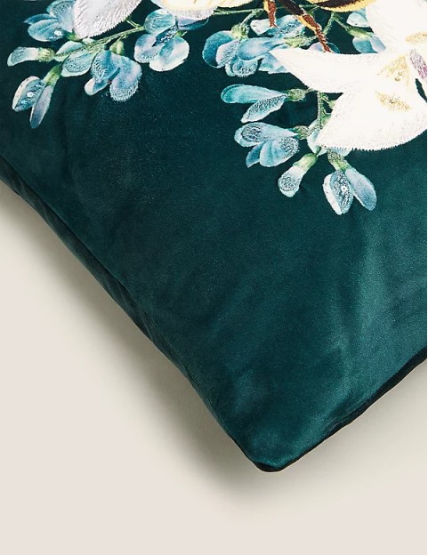 Velvet Embroidered Peacock Cushion