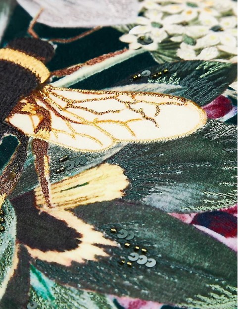 Velvet Embroidered Peacock Cushion