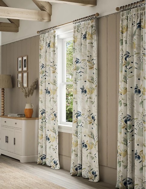 Watercolour Floral Pencil Pleat Curtains