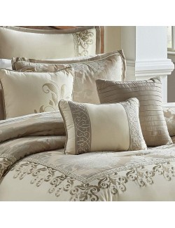 100% Polyester Comforter Set, Queen, Hillcrest - Ivory/Gold, 9 Piece Set