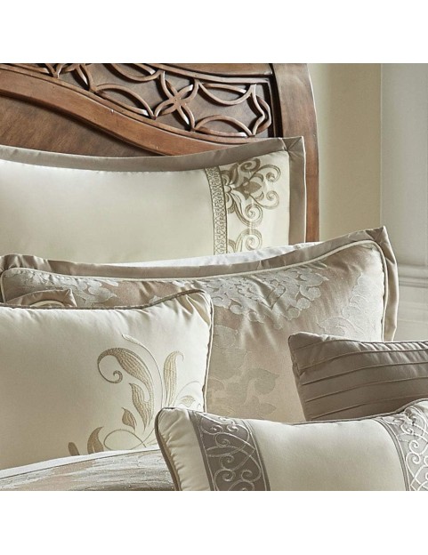 100% Polyester Comforter Set, Queen, Hillcrest - Ivory/Gold, 9 Piece Set