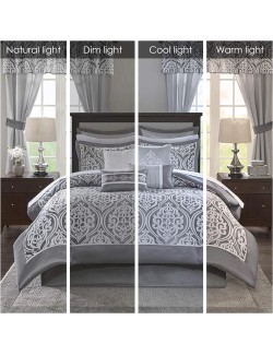 Cozy Comforter Set Jacquard Damask MedallionDesignModern All Season, Down Alternative Bedding, Shams, Decorative Pillows,Cal King(104 in x 92 in), Grey RIAB 24 Piece