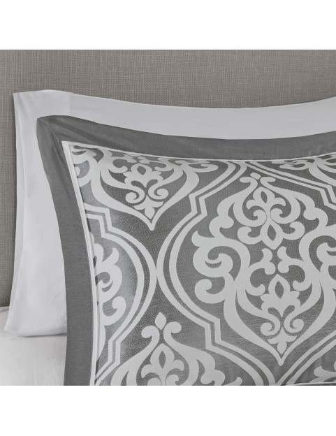 Cozy Comforter Set Jacquard Damask MedallionDesignModern All Season, Down Alternative Bedding, Shams, Decorative Pillows,Cal King(104 in x 92 in), Grey RIAB 24 Piece