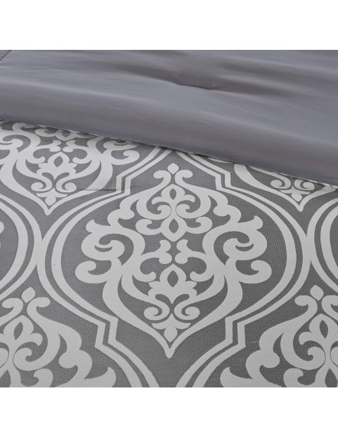 Cozy Comforter Set Jacquard Damask MedallionDesignModern All Season, Down Alternative Bedding, Shams, Decorative Pillows,Cal King(104 in x 92 in), Grey RIAB 24 Piece