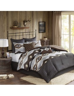 Rustic Lodge Cabin Comforter Set - All Season Down Alternative Warm Bedding Layer and Matching Shams, Oversized King, Bitter Creek, Grey/Brown