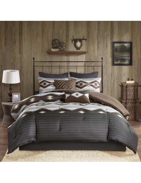 Rustic Lodge Cabin Comforter Set - All Season Down Alternative Warm Bedding Layer and Matching Shams, Oversized King, Bitter Creek, Grey/Brown