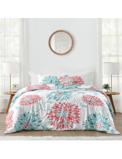 Turquoise and Coral Emma 3 Piece Childrens, Teen, Kids Modern Full/Queen Bedding Set Collection