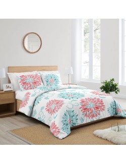 Turquoise and Coral Emma 3 Piece Childrens, Teen, Kids Modern Full/Queen Bedding Set Collection