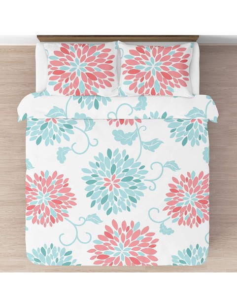 Turquoise and Coral Emma 3 Piece Childrens, Teen, Kids Modern Full/Queen Bedding Set Collection