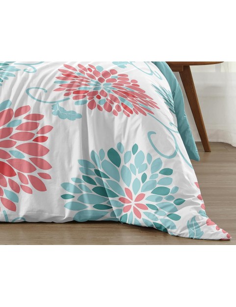 Turquoise and Coral Emma 3 Piece Childrens, Teen, Kids Modern Full/Queen Bedding Set Collection