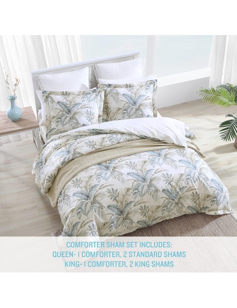 Queen Comforter Set, Reversible Cotton Bedding with Matching Shams, All Season Home Decor (Bakers Bluff Blue, Queen)