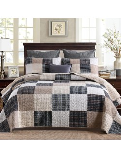 100% Cotton King Size Quilt Set - Lightweight Bedding Set, Real-patchwork Plaid Pattern Printed Farmhouse Bedspreads, Soft Reversible Coverlet Comforter for All Season, 3 Pieces