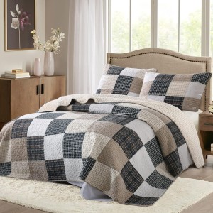 100% Cotton King Size Quilt Set - Lightweight Bedding Set, Real-patchwork Plaid Pattern Printed Farmhouse Bedspreads, Soft Reversible Coverlet Comforter for All Season, 3 Pieces