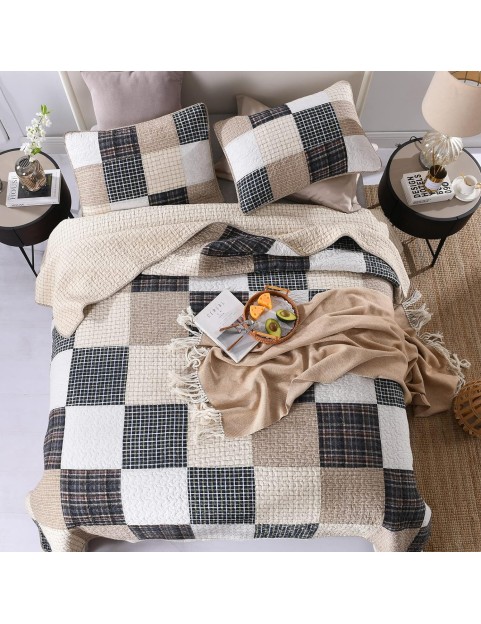 100% Cotton King Size Quilt Set - Lightweight Bedding Set, Real-patchwork Plaid Pattern Printed Farmhouse Bedspreads, Soft Reversible Coverlet Comforter for All Season, 3 Pieces