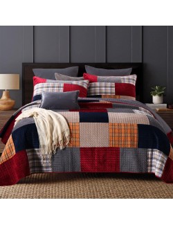 Imports Velvet King Size Comforter Set- Cotton & Velvet Quilt King Size Set, Red, Black bedspreads (96 * 108 Inch) with 2 Pillow Shams, Patchwork Reversible Lightweight Bedding