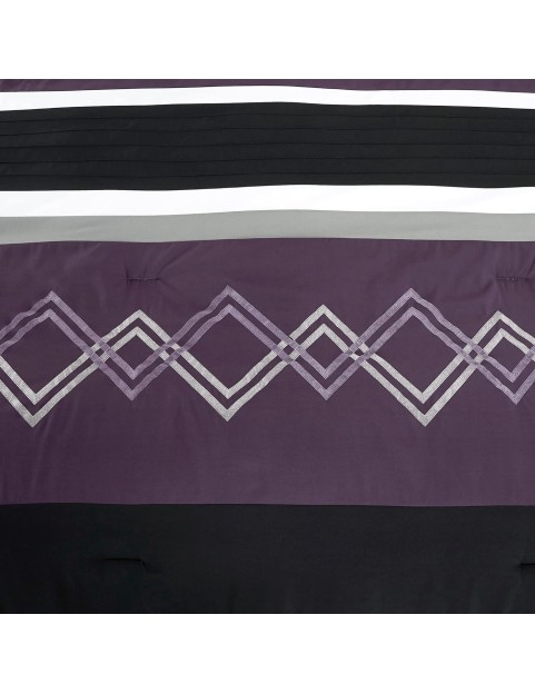 Collection Arden 7-Piece Modern Pleated Stripe Embroidered Zigzag Bedding Comforter Set (King, Purple/Black/Gray/White)