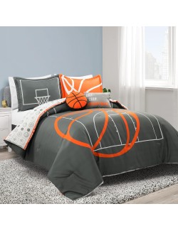 Basketball Game Reversible Oversized 5 Piece Comforter Set - Cozy & Soft Kids Sports Themed Bedding Set - Full/ Queen, Charcoal