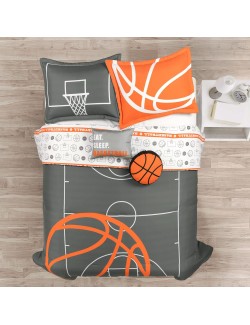 Basketball Game Reversible Oversized 5 Piece Comforter Set - Cozy & Soft Kids Sports Themed Bedding Set - Full/ Queen, Charcoal