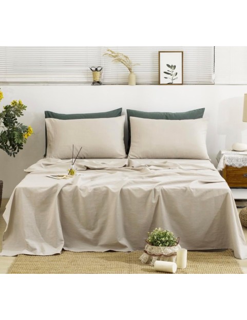 Linen Sheets Queen Size-100% Linen Bed Sheets Set Queen Size, 4Pcs Washed French Flax Linen Sheets Set with Durable Deep Pocket Fitted Sheet & Flat Sheet & 2 Pillowcases, Natural Linen Queen