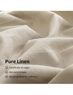 Linen Sheets Queen Size-100% Linen Bed Sheets Set Queen Size, 4Pcs Washed French Flax Linen Sheets Set with Durable Deep Pocket Fitted Sheet & Flat Sheet & 2 Pillowcases, Natural Linen Queen