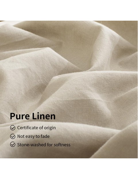 Linen Sheets Queen Size-100% Linen Bed Sheets Set Queen Size, 4Pcs Washed French Flax Linen Sheets Set with Durable Deep Pocket Fitted Sheet & Flat Sheet & 2 Pillowcases, Natural Linen Queen