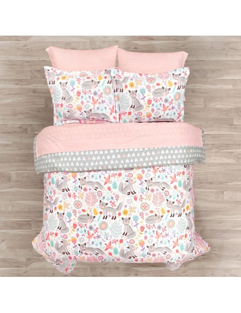 Pixie Fox Reversible Comforter Set, 5 Piece Set, Full, Pink & Gray - Kids Bedding with Sheet Set - Comforter Set for Girls - Toddler Bedding - Floral & Hearts - Woodland Bedroom Decor