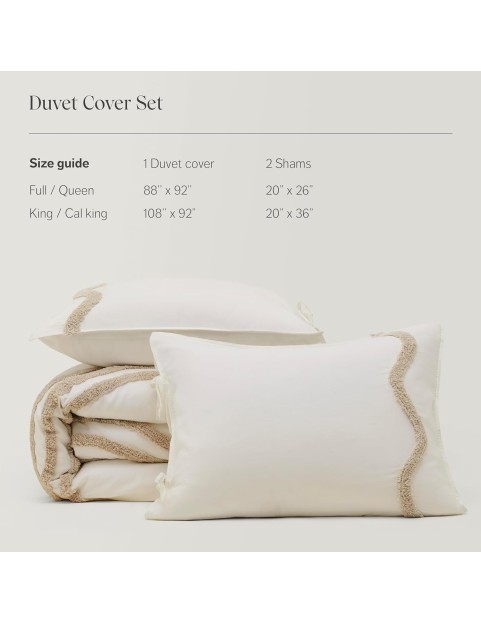 Double Stitch by Bedsure Cotton Tufted Duvet Cover Set - Boho Duvet Cover King, 300 TC Modern Duvet Cover Set King, Luxury Bedding Set, Hand Crafted in India, 1 Duvet Cover, 2 Shams, Cream