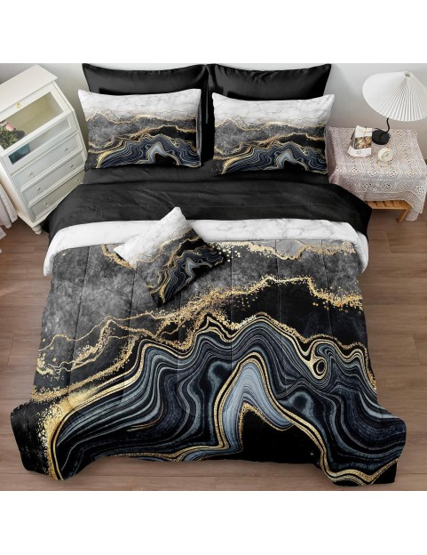 Marble Comforter Bedding Set California King Size 8 Pieces Abstract Marble Bed in a Bag Comforter Set for Kids 1 Comforter, 4 Pillowcases, 1 Flat Sheet, 1 Fitted Sheet, 1 Cushion Cover