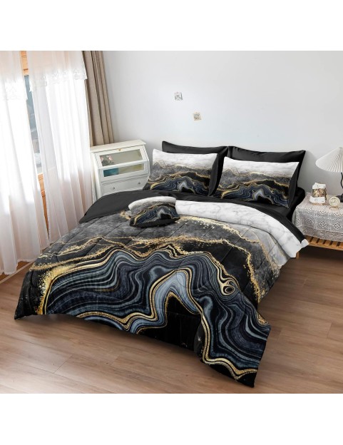 Marble Comforter Bedding Set California King Size 8 Pieces Abstract Marble Bed in a Bag Comforter Set for Kids 1 Comforter, 4 Pillowcases, 1 Flat Sheet, 1 Fitted Sheet, 1 Cushion Cover