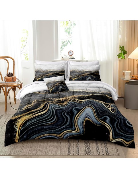 Marble Comforter Bedding Set California King Size 8 Pieces Abstract Marble Bed in a Bag Comforter Set for Kids 1 Comforter, 4 Pillowcases, 1 Flat Sheet, 1 Fitted Sheet, 1 Cushion Cover