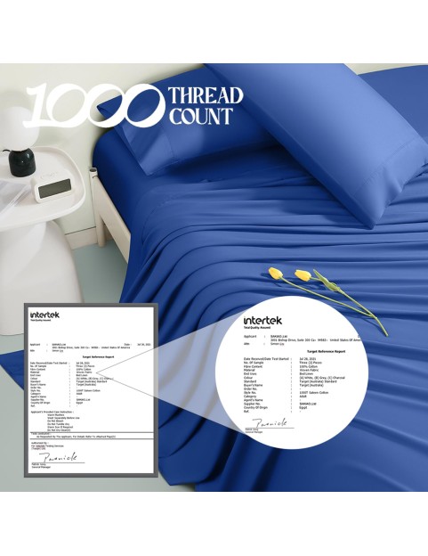 100% Egyptian Cotton Sheets King Size,1000 Thread Count Luxury Heavy Bed Sheets Set,Very Smooth Soft with 18&#34; Deep Pocket Sheets 4 Pc Sets(Ocean Blue, King)