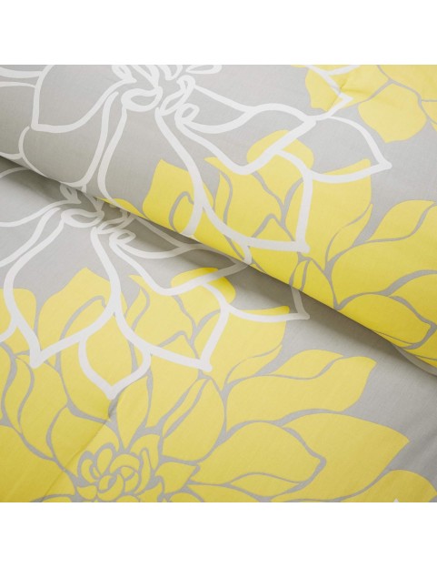 Lola Sateen Cotton Comforter Set-Casual Medallion Floral Design All Season Down Alternative Bedding, Shams, Bedskirt, Decorative Pillows, King, Grey/Yellow 7 Piece