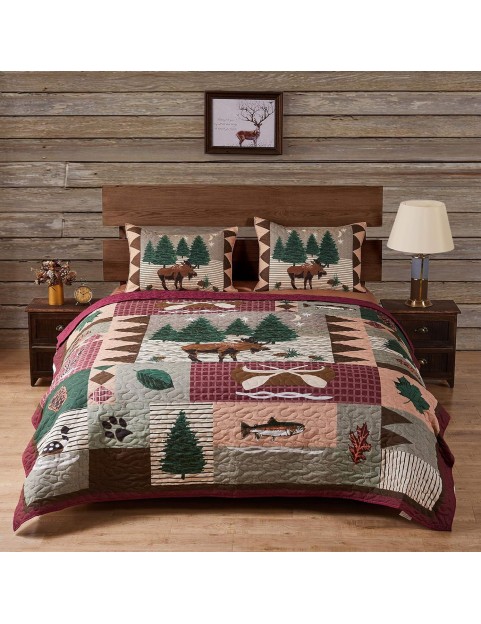 Moose Lodge Quilt Set, King, Natural