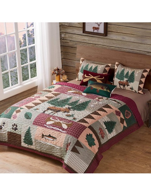 Moose Lodge Quilt Set, King, Natural