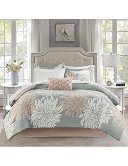 Maible Cozy Bed in A Bag Comforter with Complete Cotton Sheet Set-Floral Medallion Damask Design All Season Cover, Decorative Pillow, Cal King(104"" x92), Floral Blush 9 Piece