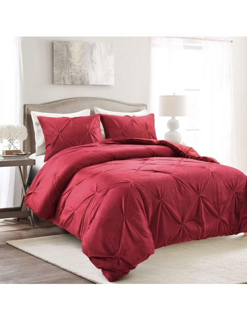 Soft Velvet Diamond Pintuck 3 Piece Comforter Set, King, Red