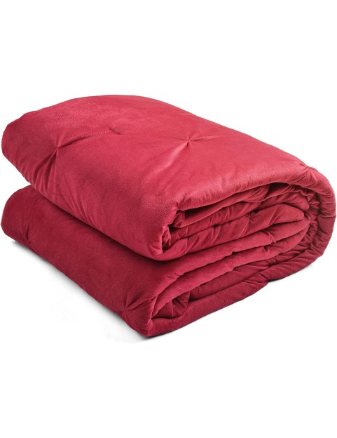 Soft Velvet Diamond Pintuck 3 Piece Comforter Set, King, Red