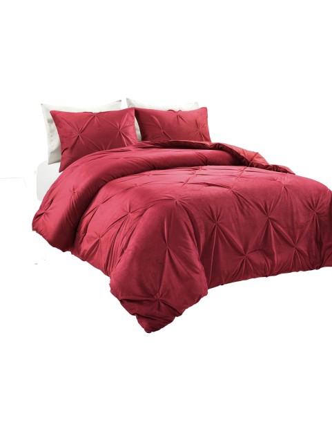 Soft Velvet Diamond Pintuck 3 Piece Comforter Set, King, Red