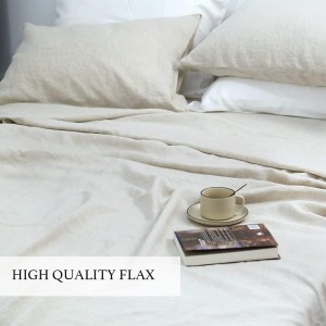 100% Linen Sheets Queen Size, Natural French Flax Bed Sheet Sets 4 Pcs, Soft Breathable Deep Pocket Farmhouse Bedding (1 Flat Sheet, 1 Fitted Sheet, 2 Pillowcases) - Linen