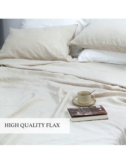 100% Linen Sheets Queen Size, Natural French Flax Bed Sheet Sets 4 Pcs, Soft Breathable Deep Pocket Farmhouse Bedding (1 Flat Sheet, 1 Fitted Sheet, 2 Pillowcases) - Linen