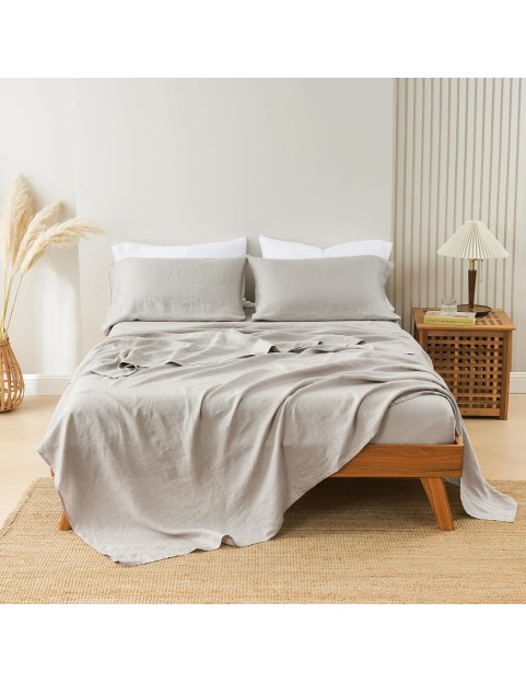 100% French Linen Sheets Queen Size, Stonewashed Pure Linen Bed Sheets with 16" Deep Pocket, Cooling Durable 4 Pcs Flax Linen Bedding Sheets & Pillowcases