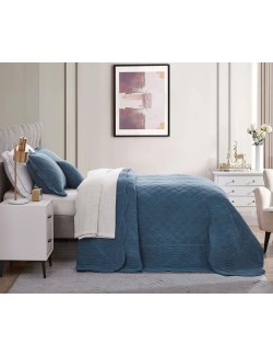 Oversized Queen Bedspread - Shabby Chic Rustic Look - Enzyme Washed, Ultra Soft & Lightweight, Reversible, Cotton/Polyester, 5 Piece, Queen, Majolica Blue